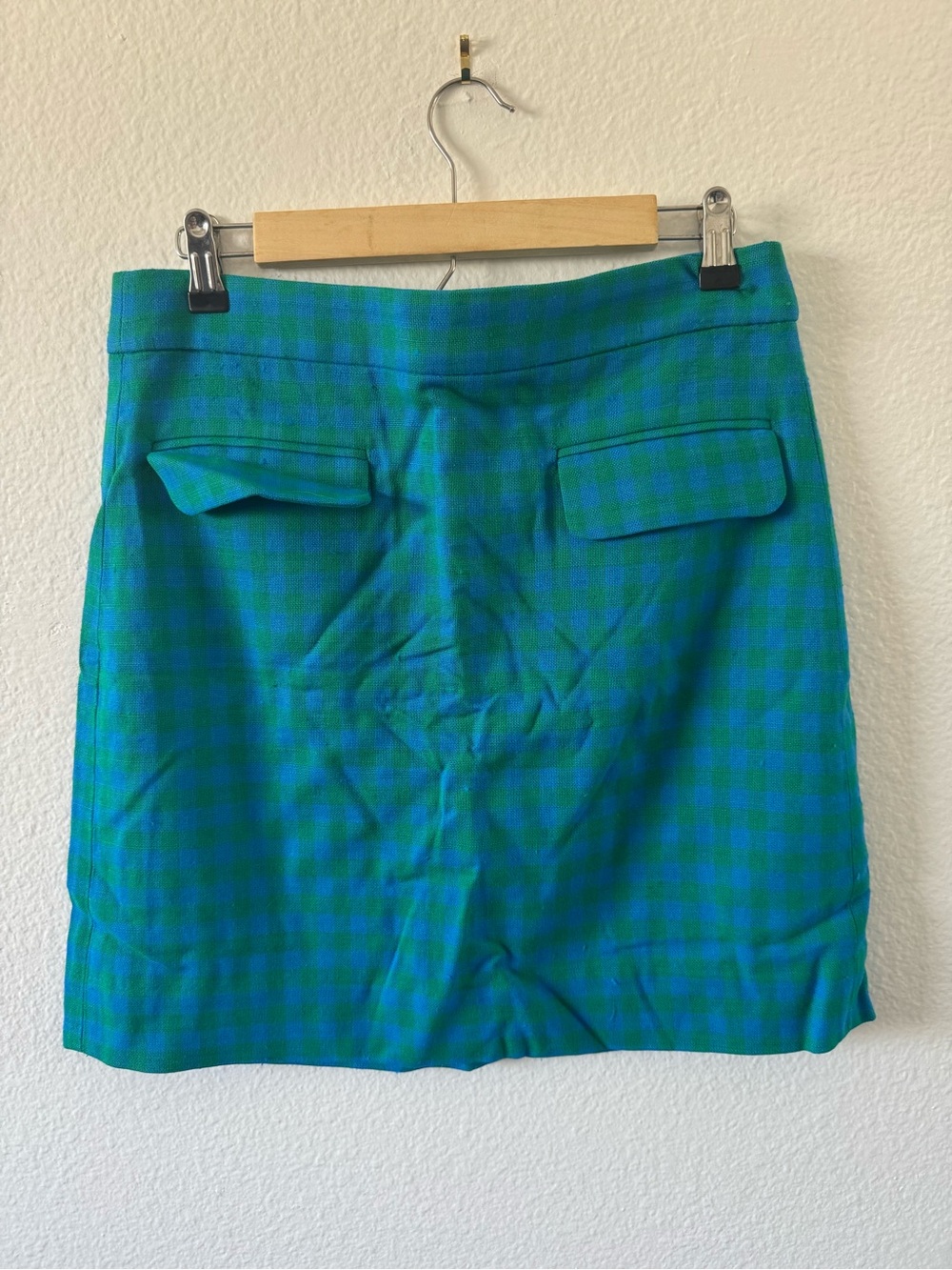 J. Crew Green and Blue Check Mini Skirt
